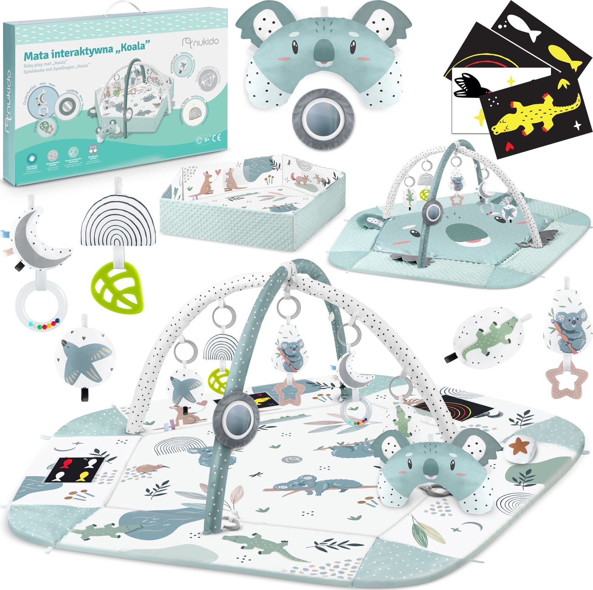 Ricokids Mata interaktywna, edukacyjna, koala, Nukido, 100x100 cm, biel, szary