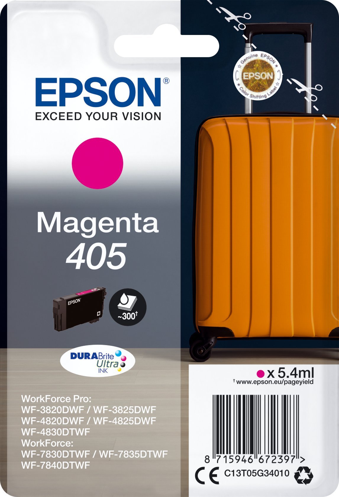 Tusz Epson Epson 405 - 5.4 ml - Magenta - original - Blister mit RF- / akustischem Alarmsignal - Tintenpatrone - fur WorkForce WF-7310, 7830, 7835, 78