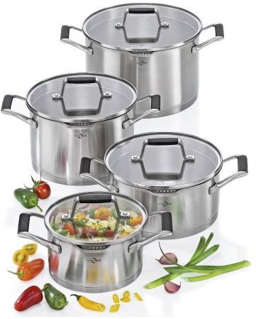 Zestaw stalowych garnków ze szklanymi pokrywami Kuchenprofi Bologna, 4 el.