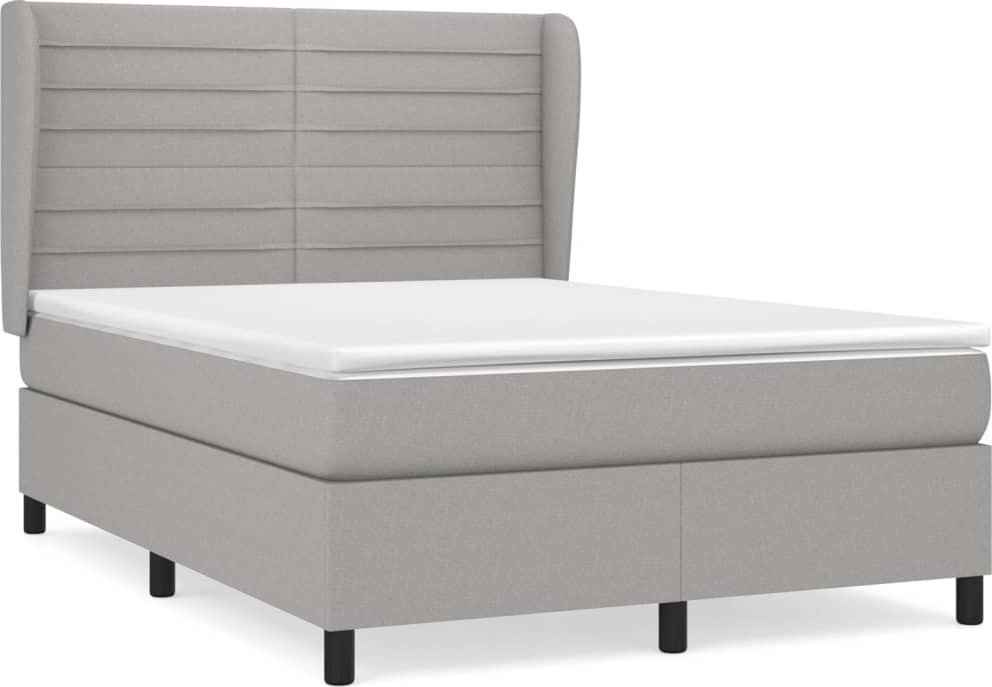 Łóżko Kontynentalne Z Materacem, Jasnoszare 140X200 Cm, Tkanina