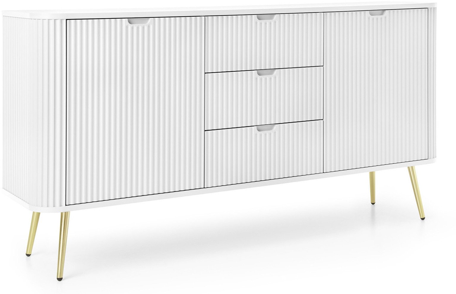 Komoda Porto 168cm Biała Dwudrzwiowa z Trzema Szufladami i złotymi nogami