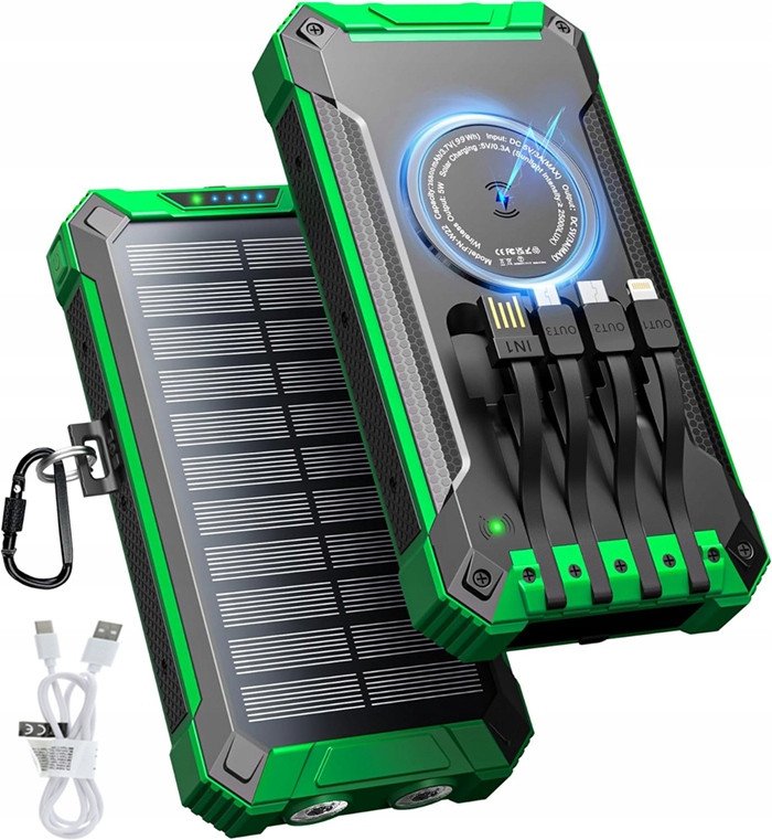 POWERBANK ŁADOWARKA PANEL SOLARNY INDUKCYJNY 30000mAh 7xUSB LATARKA 2x LED