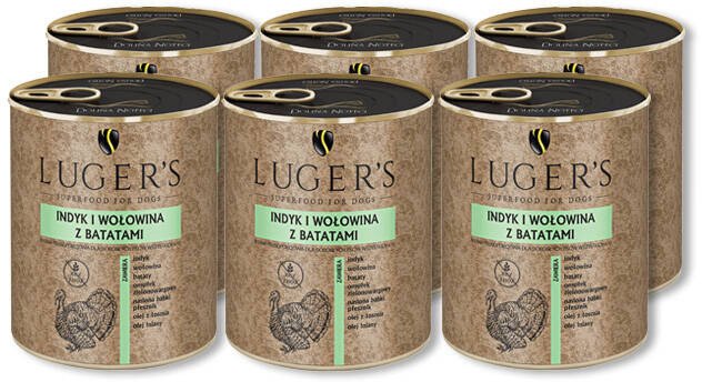 Karma mokra dla psa Lugers indyk i wołowina z batatami zestaw 6 x 800 g