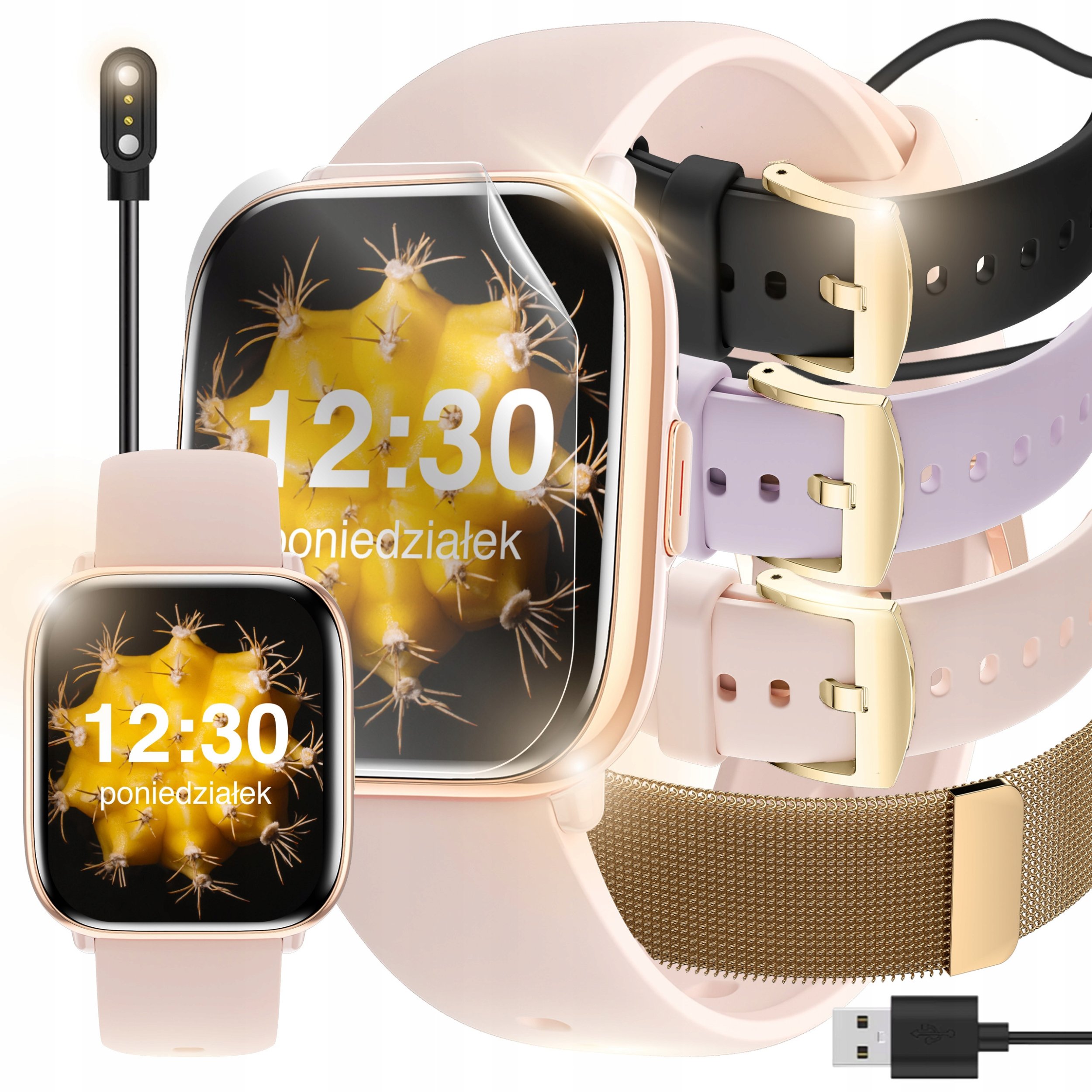 SMARTWATCH ZEGAREK DAMSKI POLSKIE MENU ROZMOWY SPORT AMOLED 4 PASKI