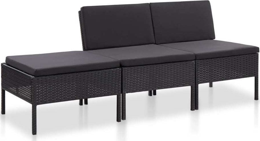 vidaXL 3 częściowy zestaw wypoczynkowy do ogrodu, poduszki, rattan PE czarny (48957)