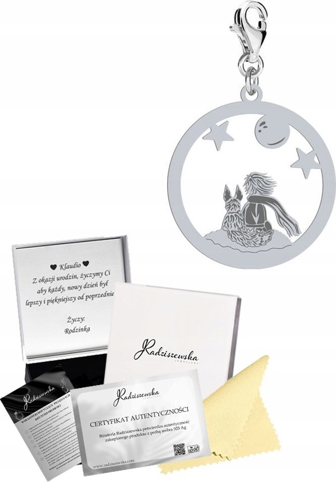 Radziszewska Jewellery Charms Srebrny z Małym Księciem Prezent Kobieta ŻYCZENIA GRATIS