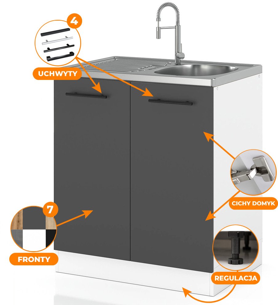szafka kuchenna stojąca na nóżkach pod zlewozmywak 60cm spremium szary mat