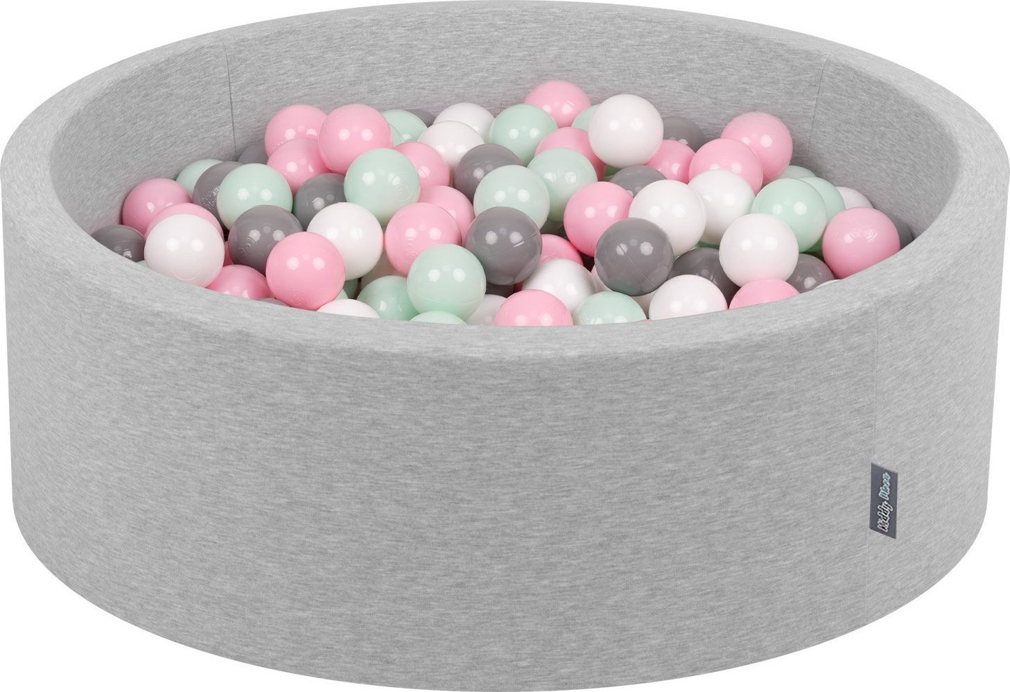KiddyMoon Suchy basen okrągły z piłeczkami 7cm jasnoszary: biały-szary-mięta-pudrowy róż 90x30cm/200piłek Zabawka basen piankowy