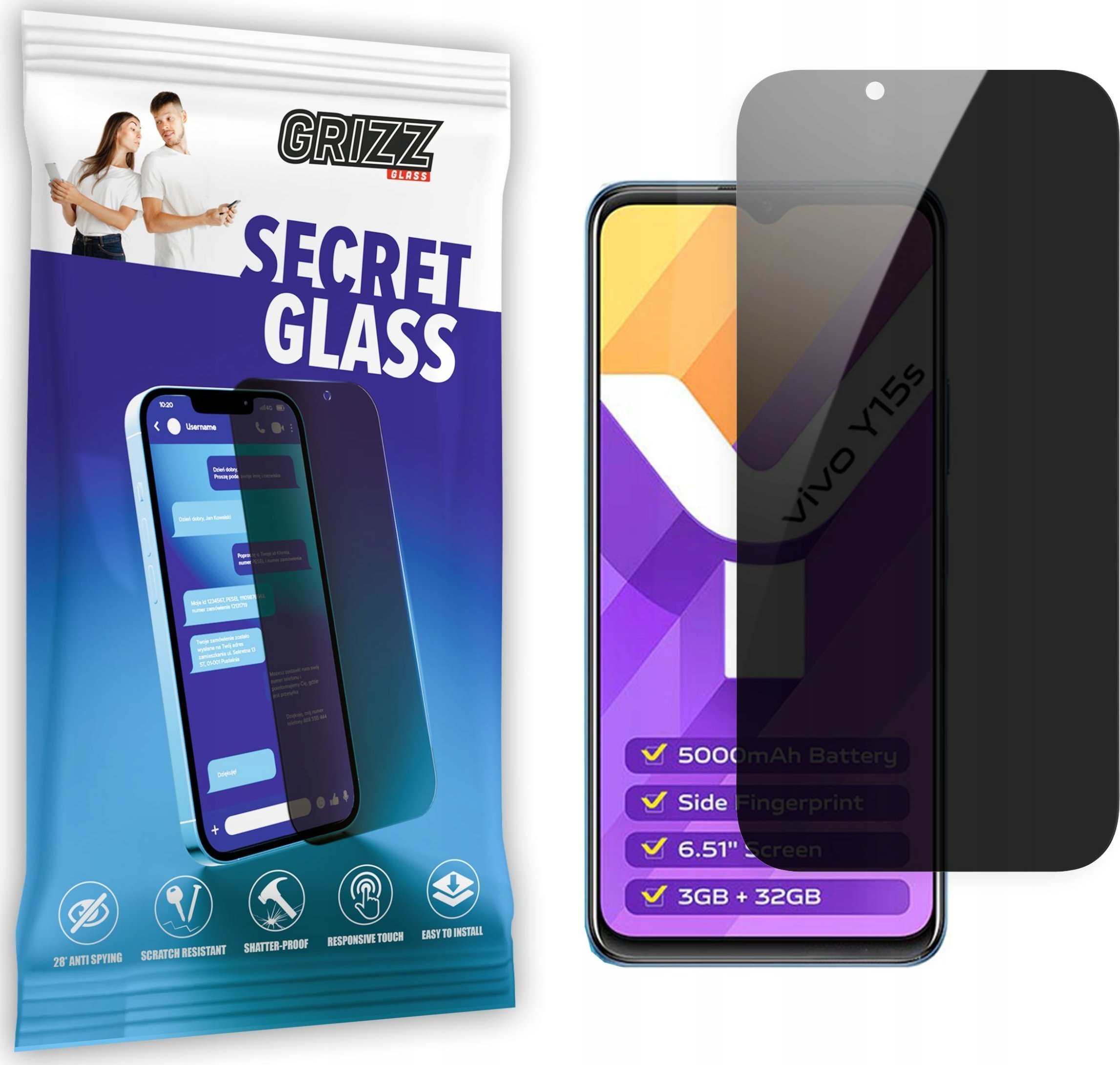 GrizzGlass Szkło prywatyzujące GrizzGlass SecretGlass Vivo Y15s