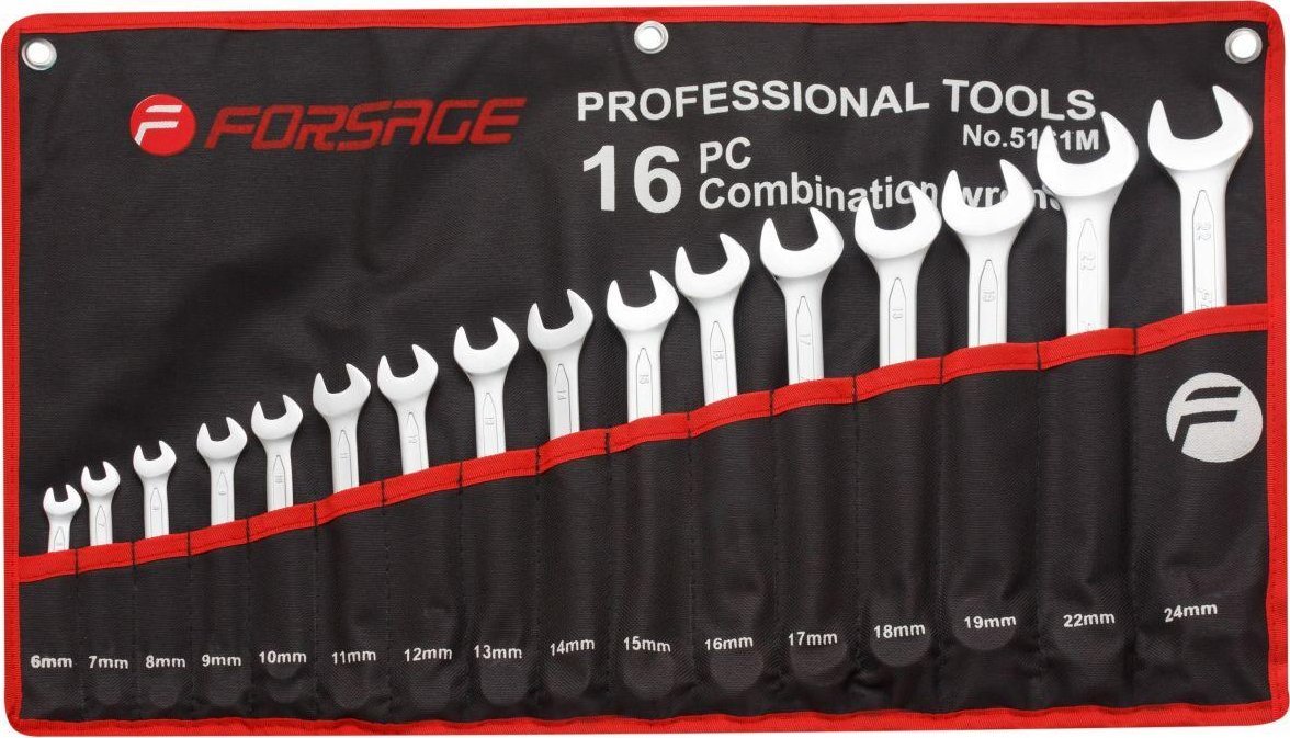 Forsage Zestaw kluczy płasko-oczkowych 16el. (6-24mm) na płótnie