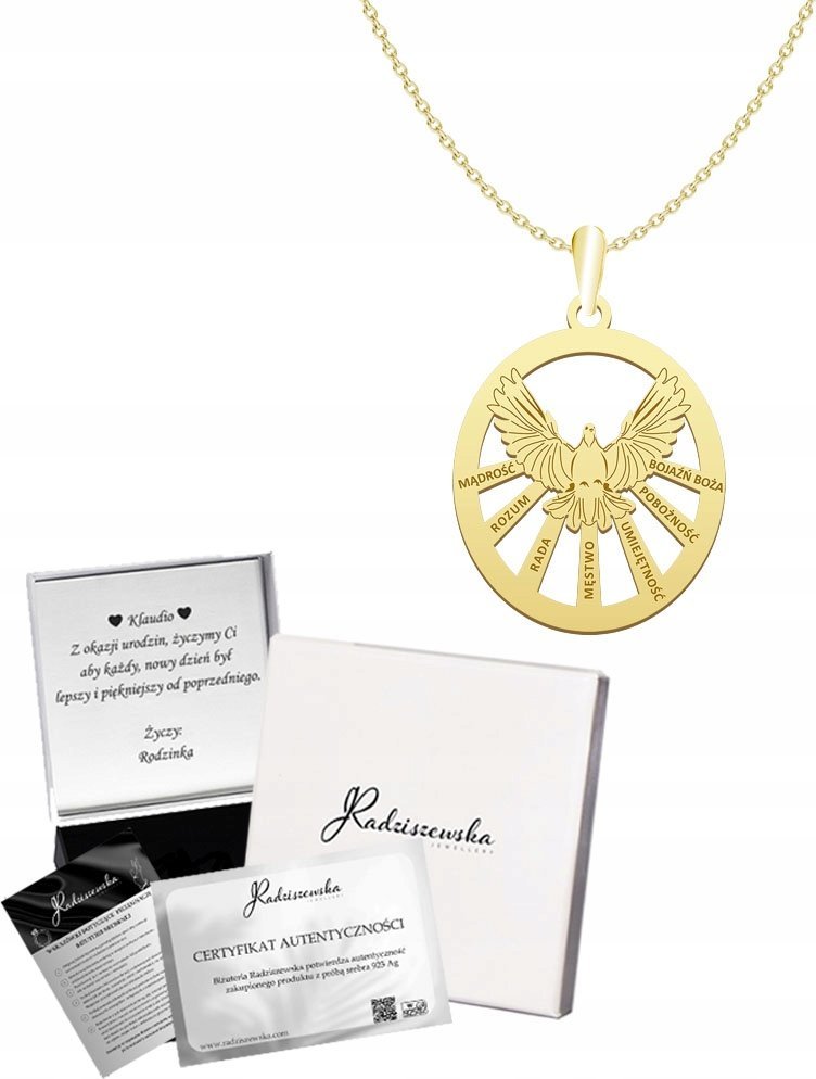 Radziszewska Jewellery Naszyjnik Złoty z Duchem Świętym Pancerka 925 Prezent Bierzmowanie GRAWER