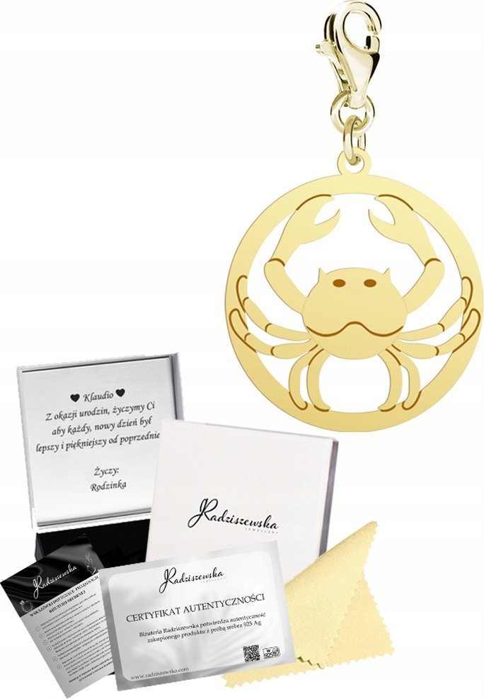 Radziszewska Jewellery Charms Złoty Znak Zodiaku Rak 925 Prezent Kobieta DEDYKACJA GRATIS