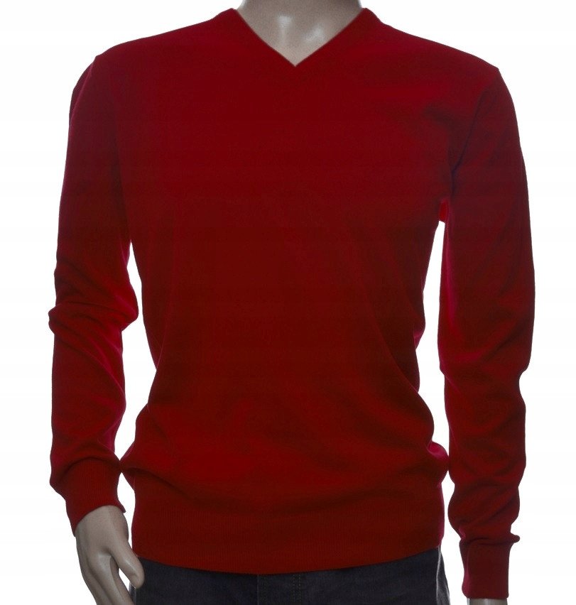 Sweter męski z kaszmiru i wełny merynosów w szpic L 240 czerwony kaszmirowy