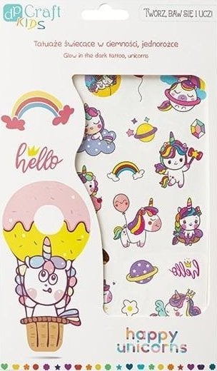 Tatuaże świecące w ciemności jednorożce 2 arkusze