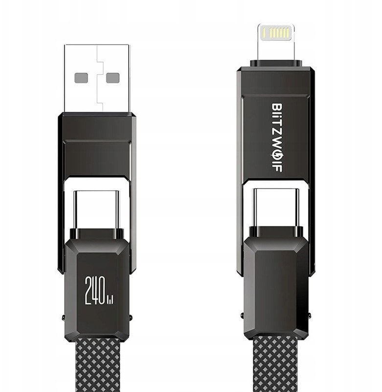 Kabel USB 4w1 Blitzwolf BW-HDC7 USB-A, USB-C / USB-C, Lightning 240W 1.2m (czarny)
