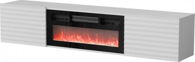 Cama Meble Szafka RTV TULA 183x35x37 biały mat + czarny kominek