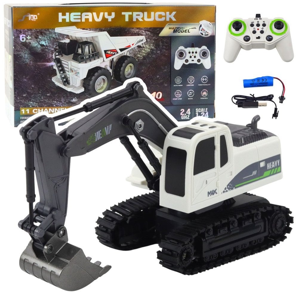 Koparka Gąsienicowa Zdalnie Sterowana RC Światła Dźwięki Biała 1:24 LEAN Toys