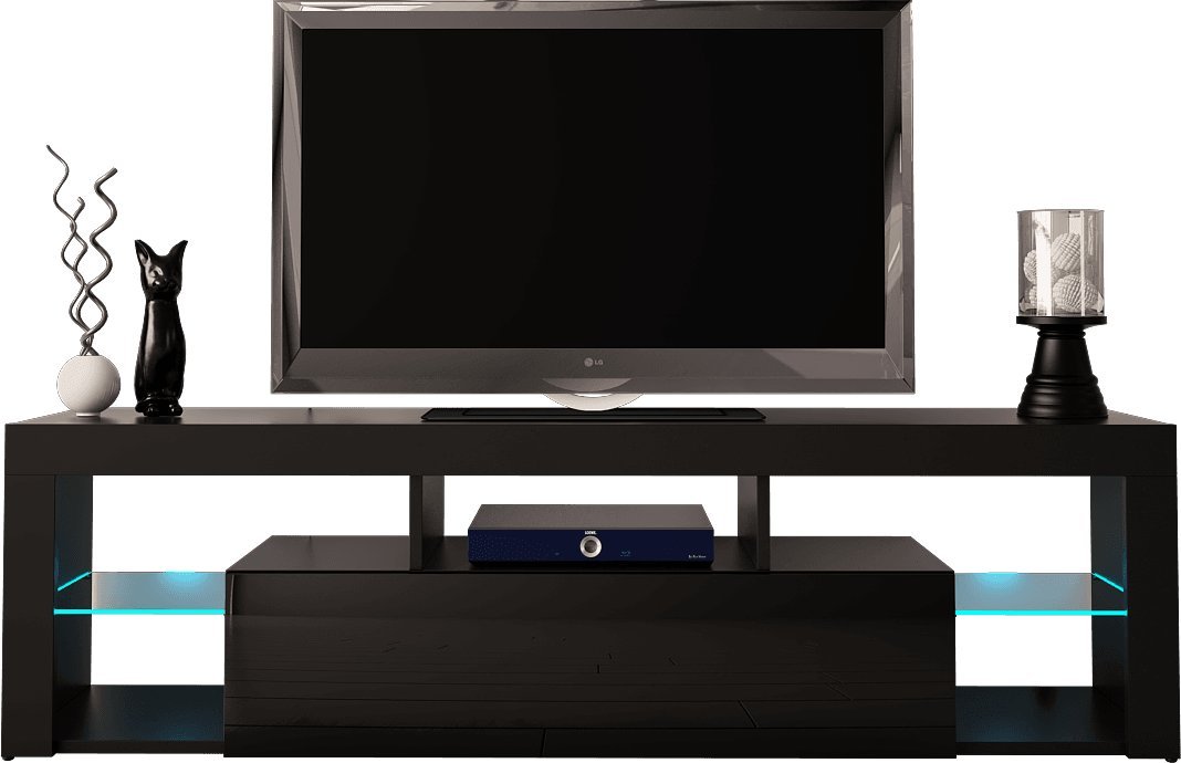 MEGSTYL SZAFKA RTV 160CM - GRAND 2 Czarny mat - Czarny połysk