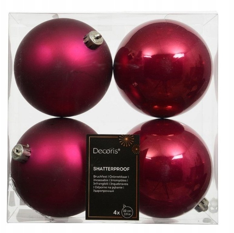 Bombki choinkowe 10 cm zestaw 4 sztuk różowe mat i połysk nietłukące