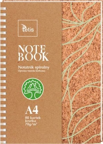 KOŁONOTATNIK A4, OPRAWA KORKOWA, 70g/m2, 80 KARTEK