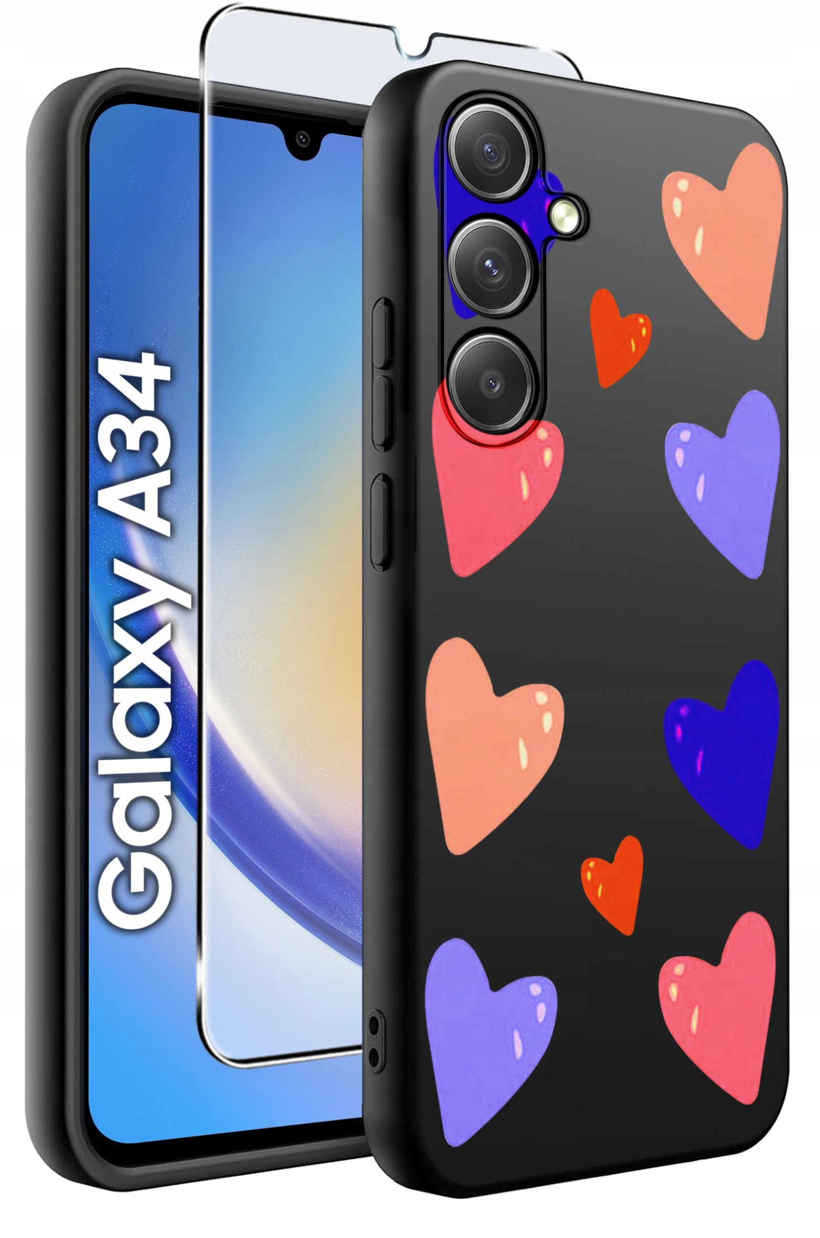 ETUI do Samsung A34 5G WZORY | SILIKONOWE MATT CASE + SZKŁO 9H