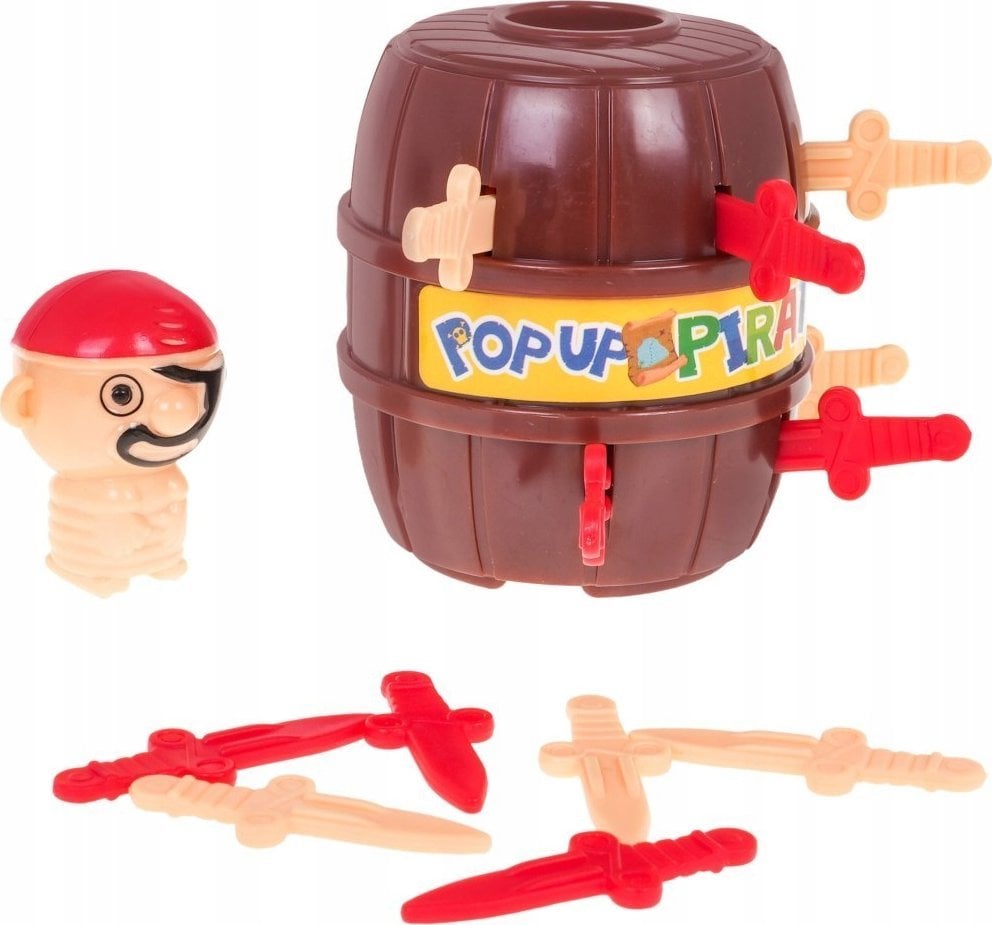 1DEA.me Gra zręcznościowa Szalony Pirat dla dzieci 3+ i dorosłych + Figurka pirata + Beczka z otworami + 12 Szabli