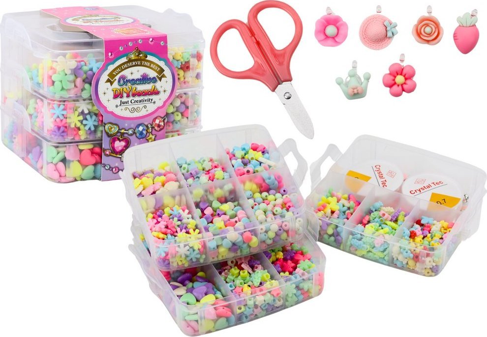 LeanToys ﻿Zestaw Koralików Do Biżuterii Zawieszek W Walizce Żyłki DIY 1620 El