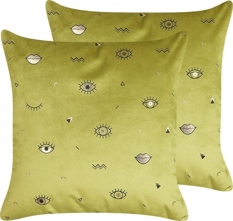 Beliani 2 Welurowe Poduszki Dekoracyjne Z Motywem Oka 45 X 45 Cm Zielone Aeonium!