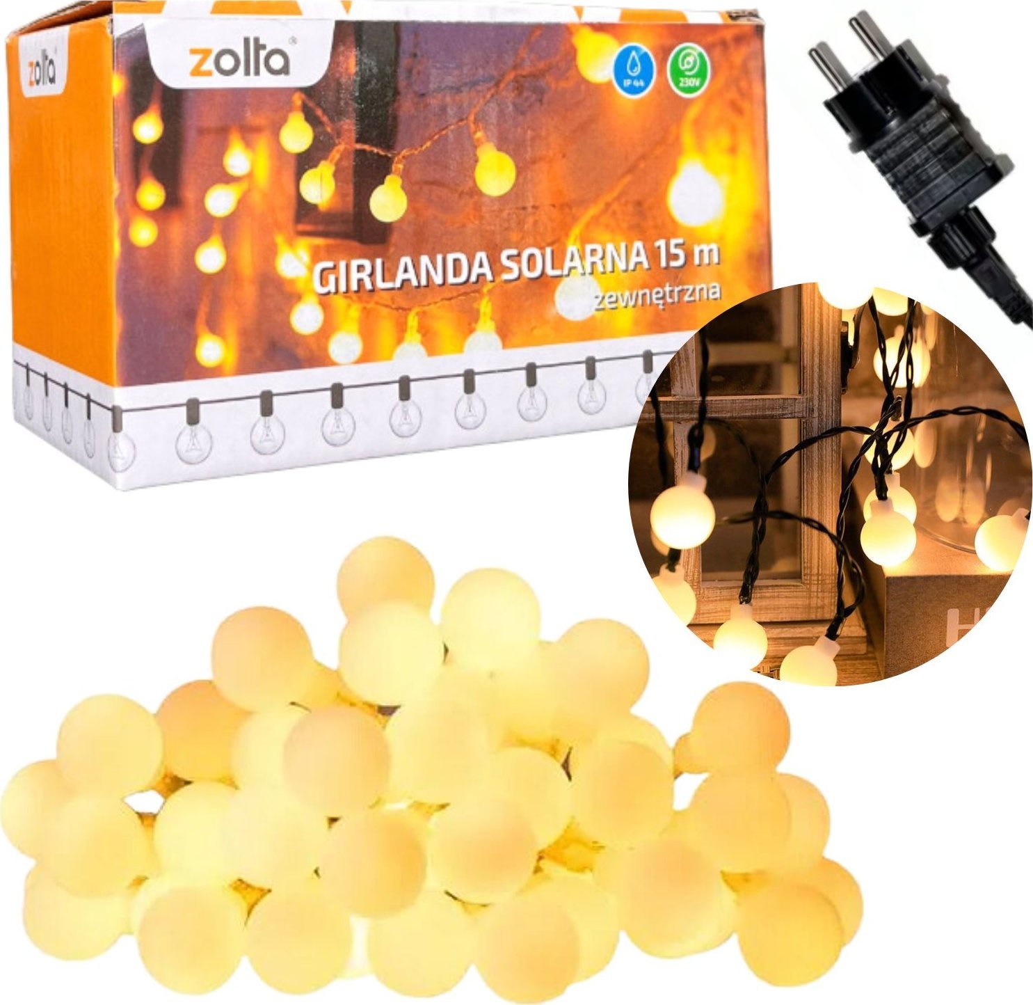 ZOLTA Girlanda świetlna ogrodowa 15m Lampki LED Kulki