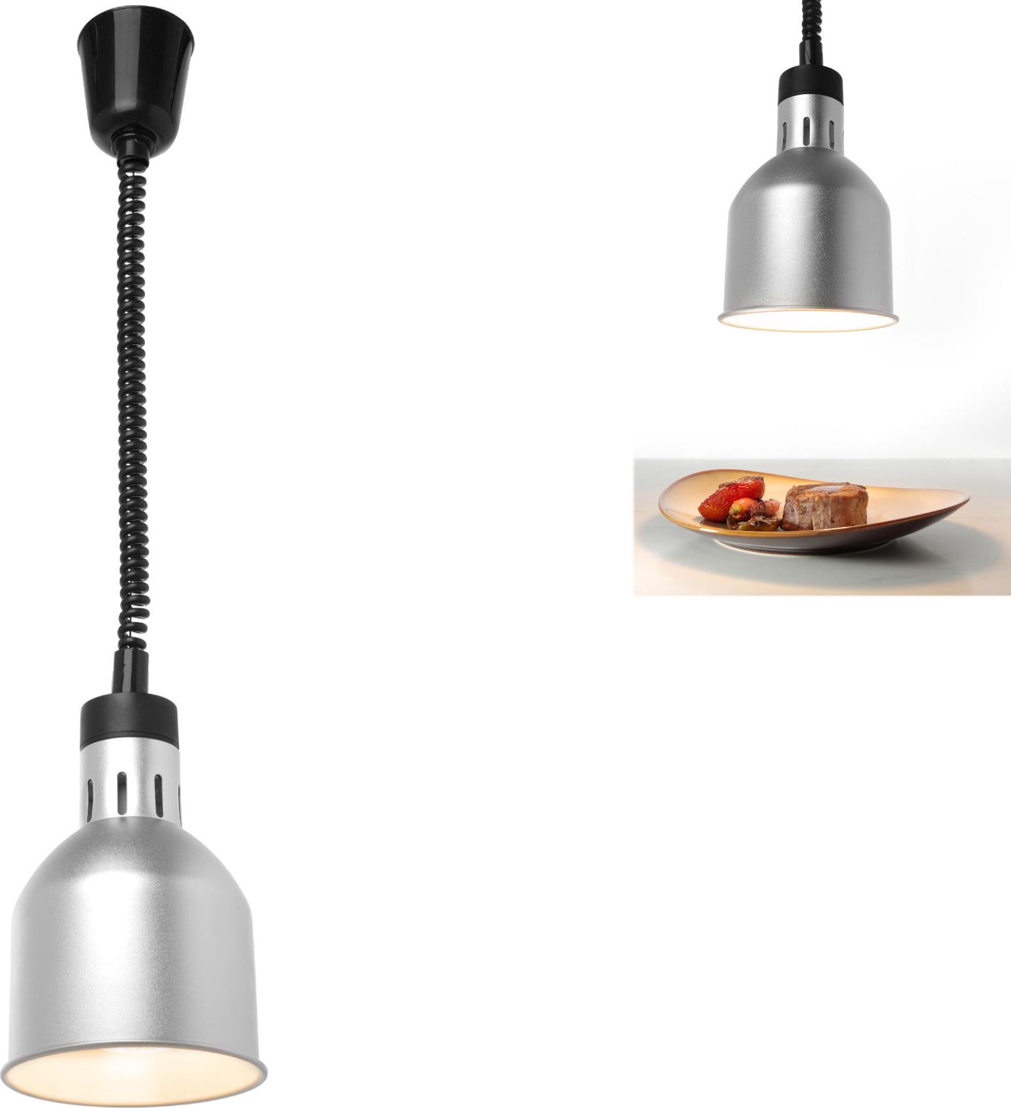 Hendi Lampa do podgrzewania potraw - wisząca cylindryczna stożkowa srebrna 250W Lampa do podgrzewania potraw - wisząca cylindryczna stożkowa srebrna 2