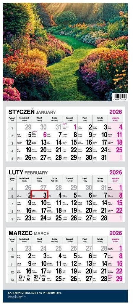 Kalendarz 2026 trójdzielny premium Ogród