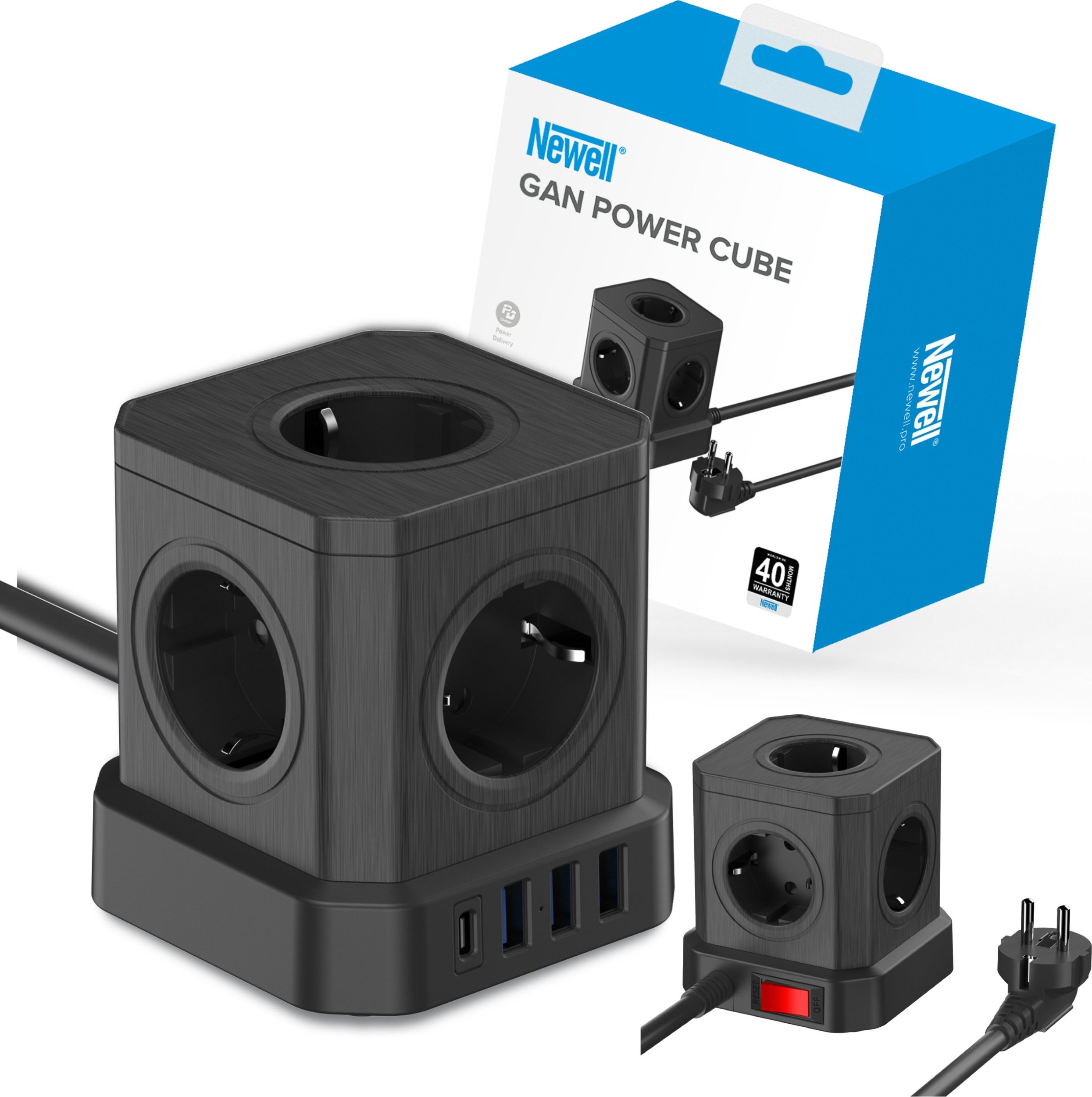 NEWELL NL4387 Kostka zasilająca GaN Power Cube 9w1 czarna