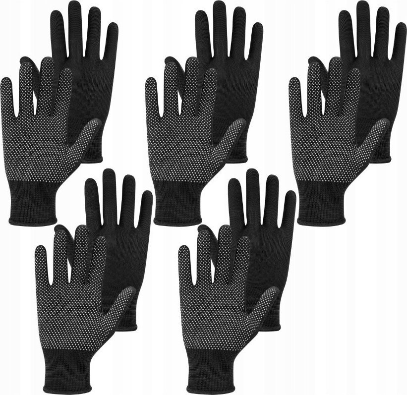 VERGIONIC Rękawice antypoślizgowe materiałowe niebieskie 5 par czarne VERGIONIC