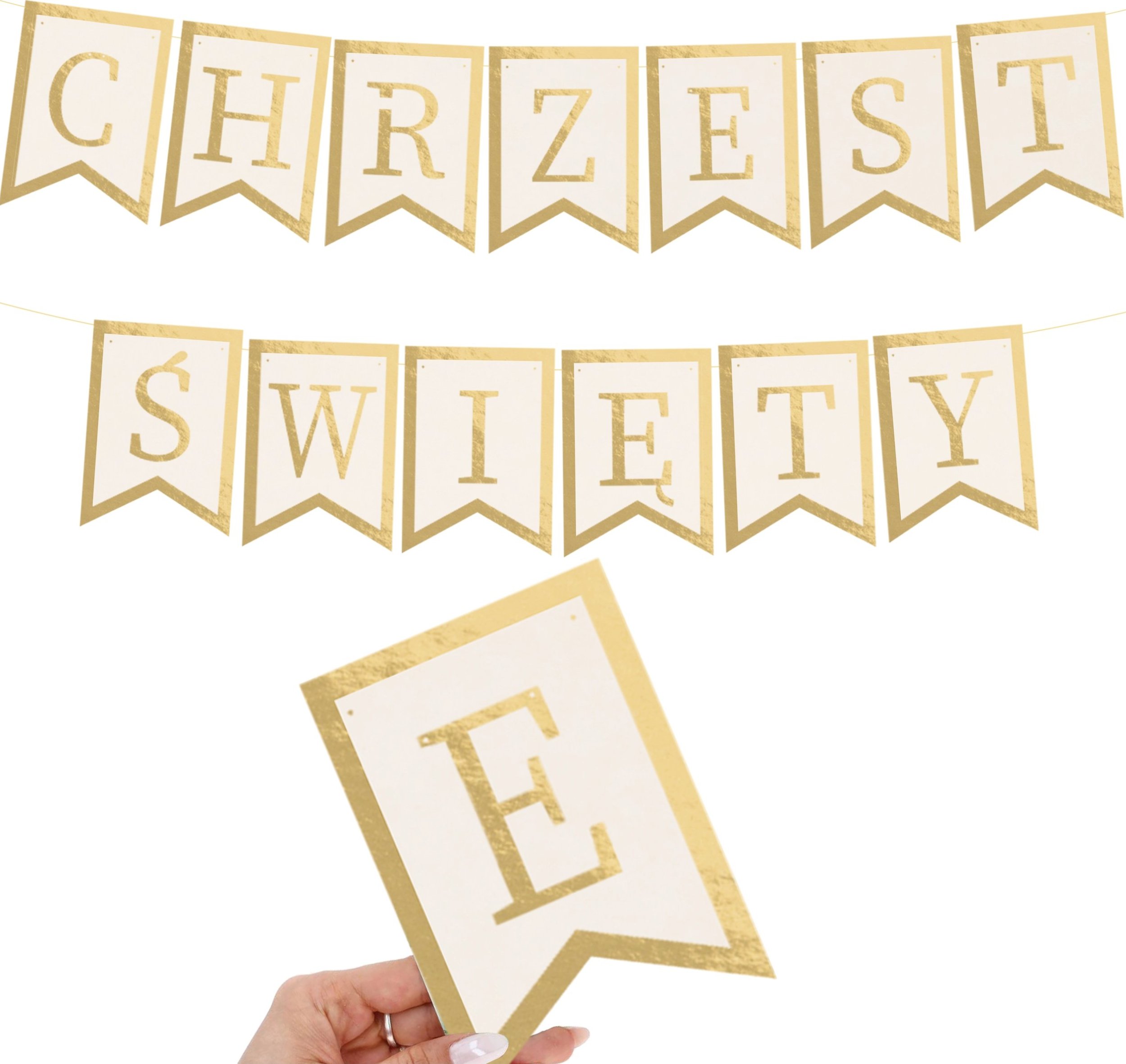 BANER CHRZEST ŚWIĘTY karteczki beemata złoto impreza dekoracja na ścianę