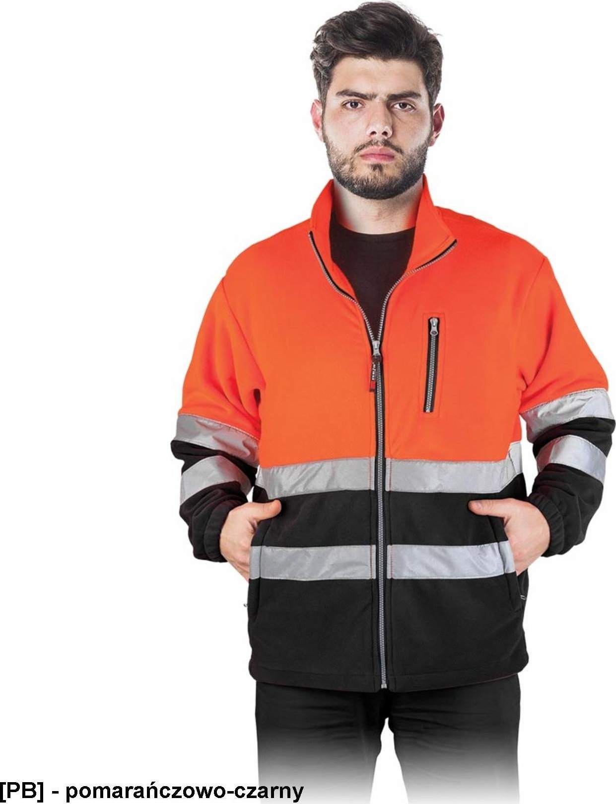 R.E.I.S. POLSTRIP - bluza polarowa z pasami odblaskowymi - pomarańczowo-czarny S