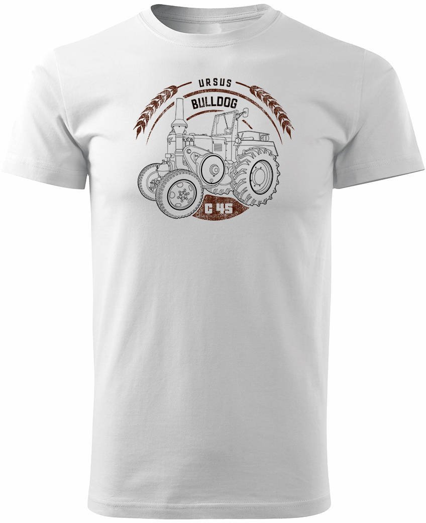 Koszulka z traktorem ursus C45 dla rolnika Bulldog męska biała REGULAR M