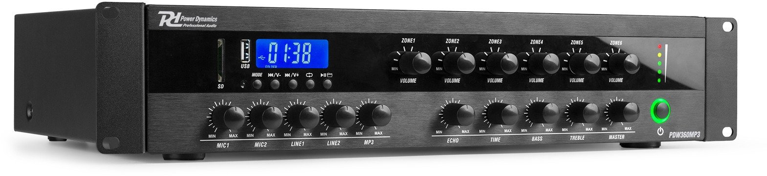Wzmacniacz miksujący PA PDW360 MP3 BT 360W/100V 6 stref Power Dynamics one size