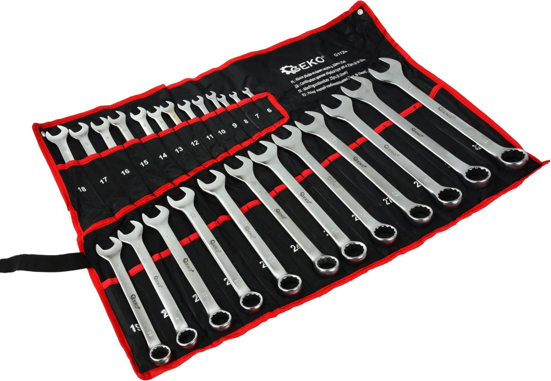 Geko klucze płasko-oczkowe satyna 6-32mm 25 elementów (G11246)