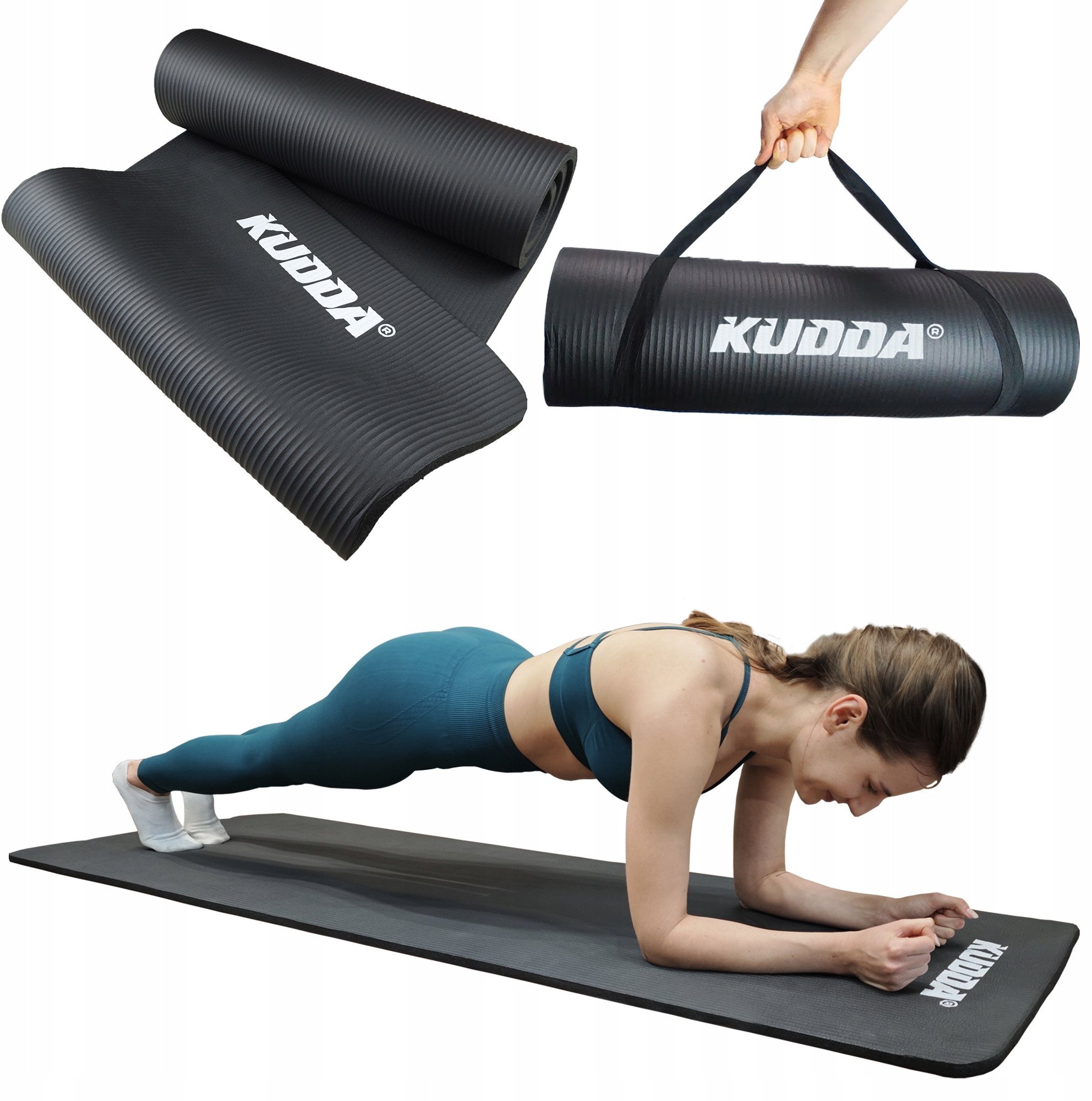 Mata do ćwiczeń jogi gimnastyczna karimata gruba czarna 1,5CM / 15MM NBR