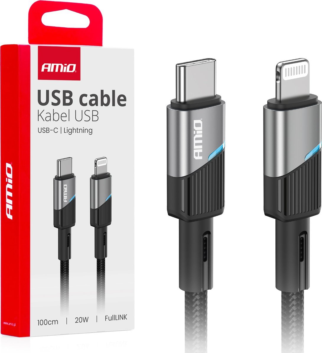 Kabel USB AMiO USB-C - Lightning 1 m Czarny