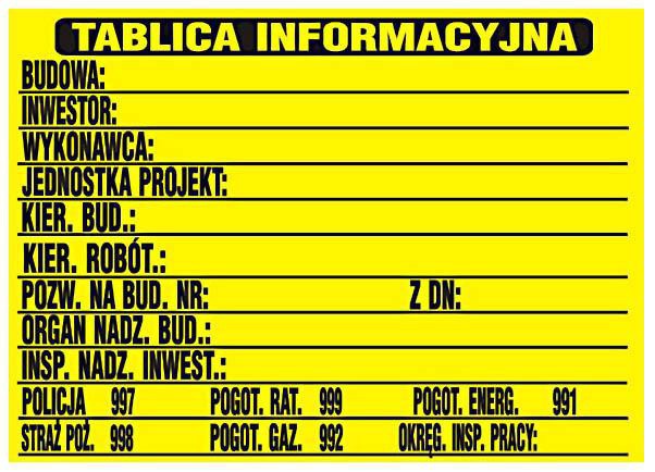 Tablica informacyjna budowlana 690x460mm