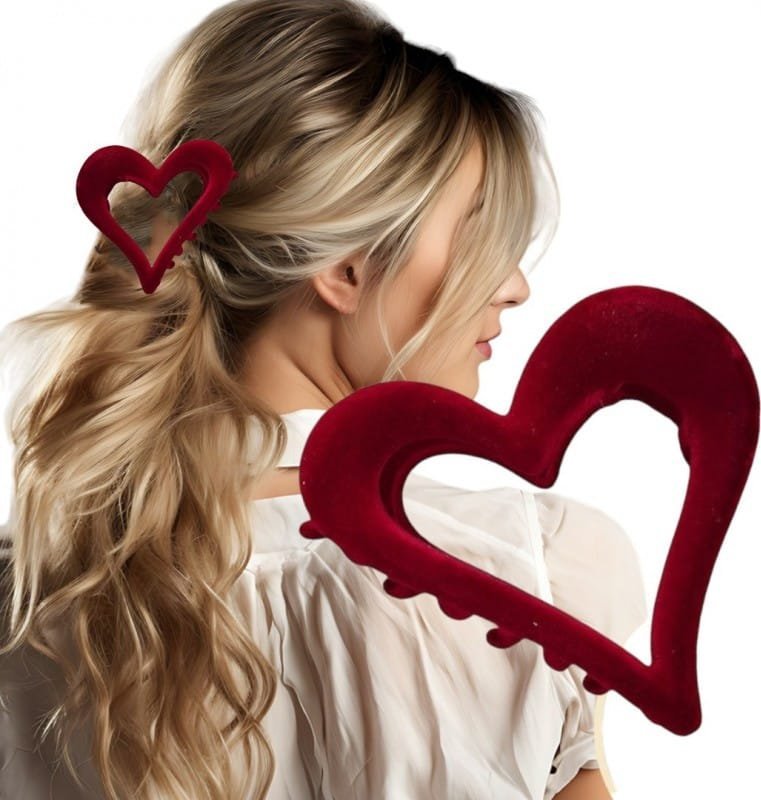 Spinka klamra do włosów XL SERCE VELVET bordo 6,5x6cm SP378BOR