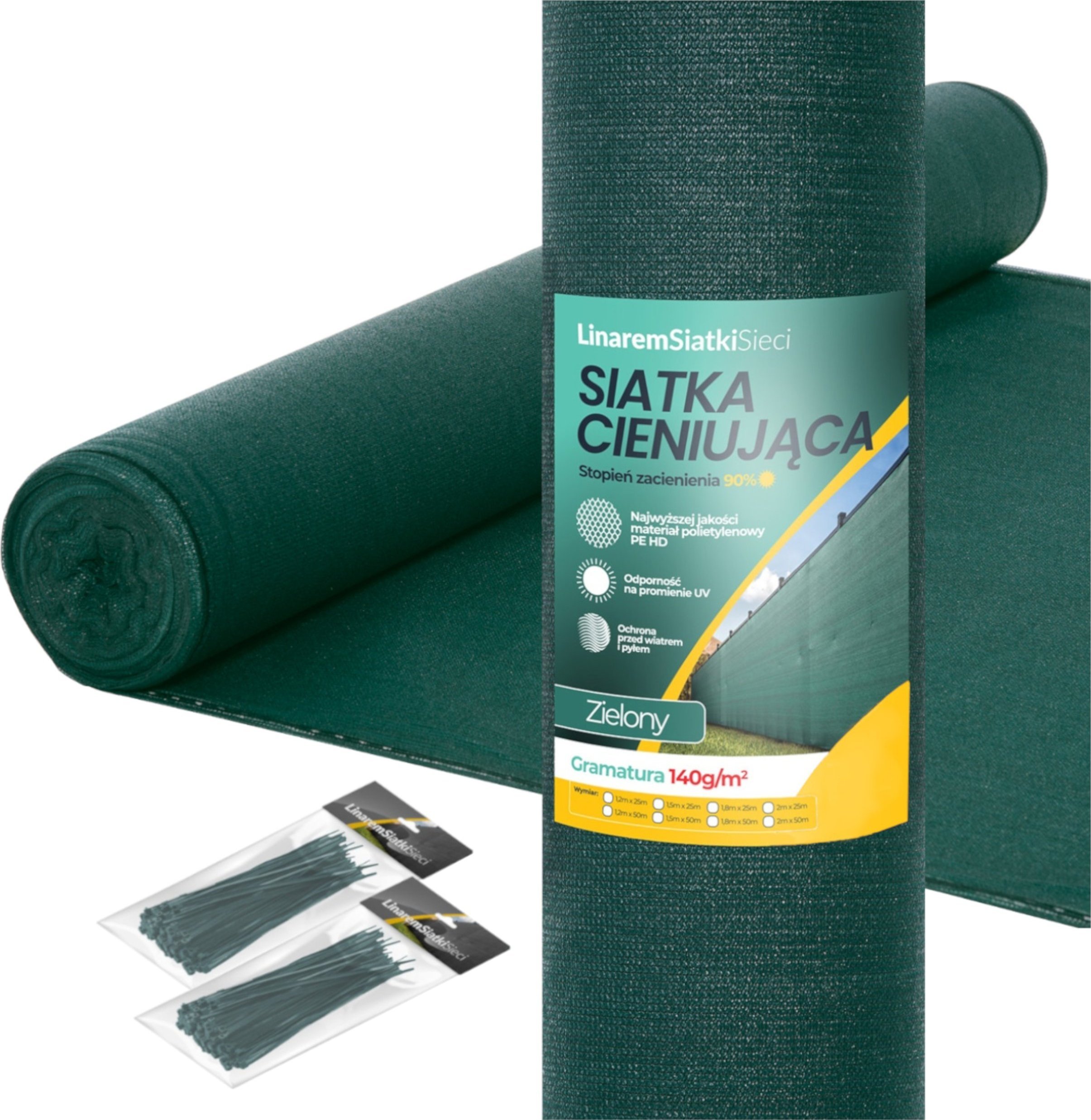Linarem SiatkiSieci SIATKA CIENIUJĄCA 90% MASKUJĄCA MATA OSŁONOWA NA OGRODZENIE PŁOT 1,8x50m UV