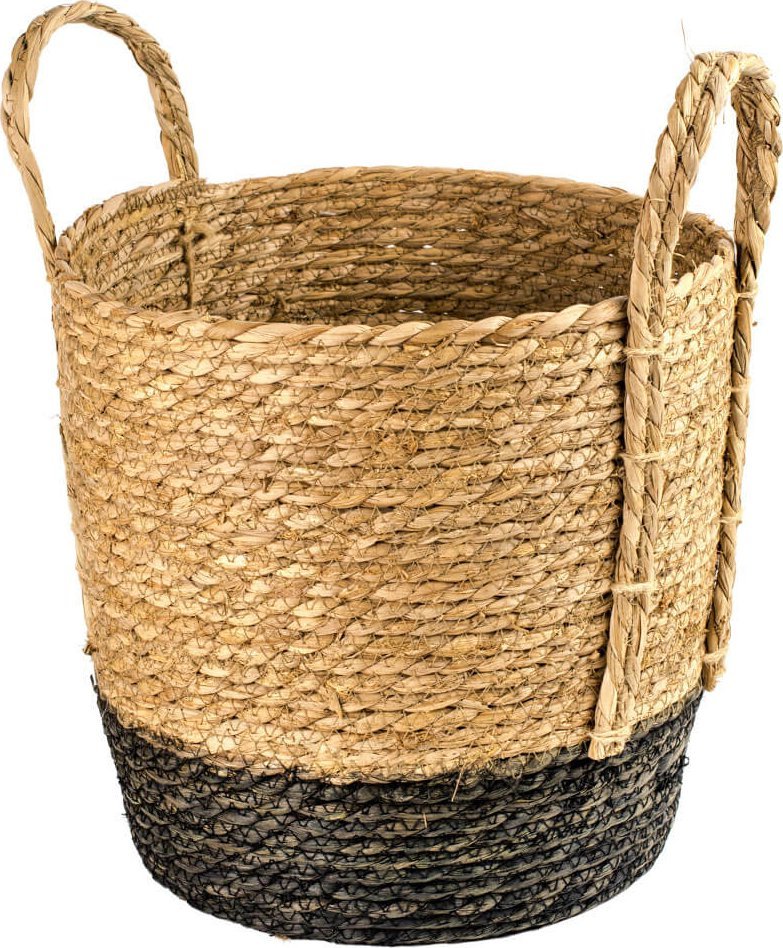 Kosz pleciony z uszami czarny M