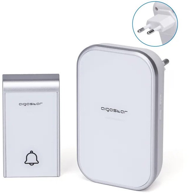 Bezprzewodowy dzwonek do drzwi na prąd zmienny biały i srebrny