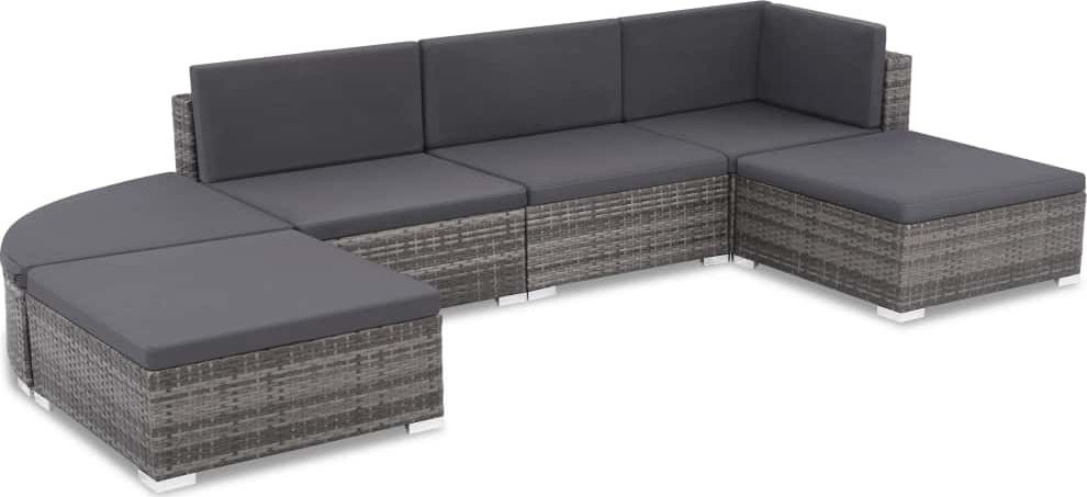 vidaXL 6 częściowy zestaw wypoczynkowy do ogrodu, poduszki, rattan PE, szary (44425)