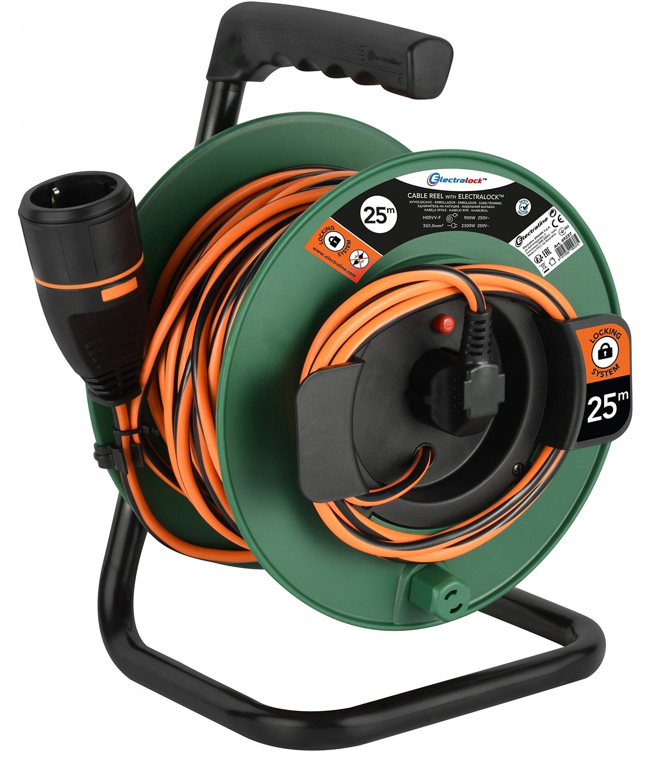 Ilgiklis rite ELECTRALINE, 1 lizd., 25 m, su iz., 3 x 1,0, H05VV-F, 16A, kistukinis lizdas su uzrakt