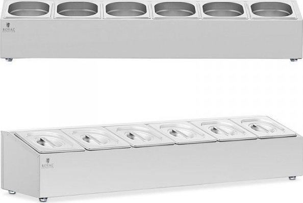 Royal Catering Ekspozytor stojak na pojemniki gastronomiczne 6 x GN 1/6 11.4 l + pojemniki z pokrywkami