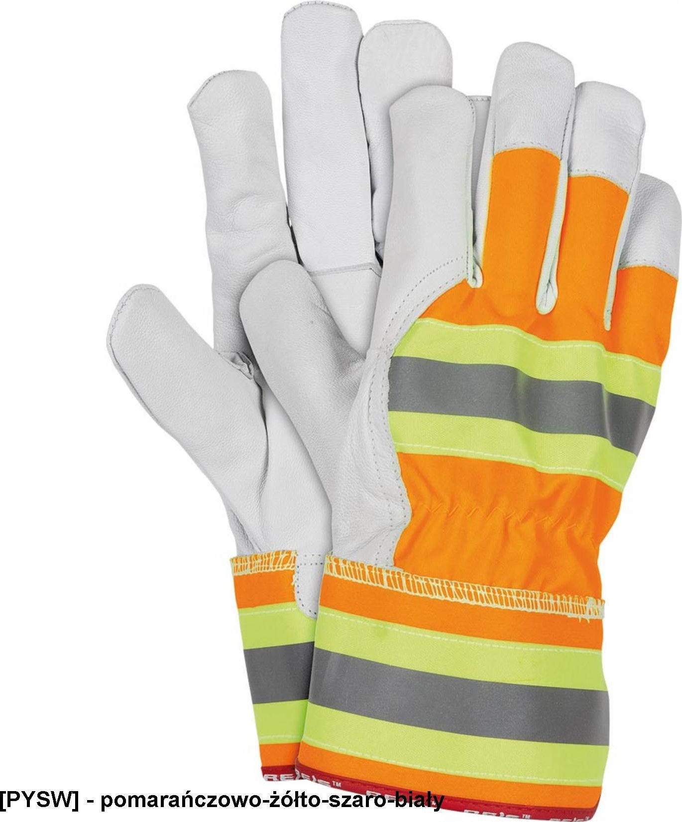 R.E.I.S. RLVIS - Rękawice ochronne wykonane ze skóry koziej - pomarańczowo-żółto-szaro-biały