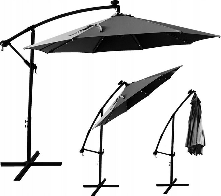 kontrast Duży prasol ogrodowy regulowany 24 led CHICAGO śr. 2,7m ciemnoszary